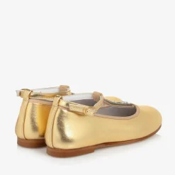 Childrensalon Occasions Bar Shoes|Bar Shoes*Girls Gold Leather Diamanté T-Bar Shoes