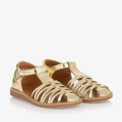 Pom dApi Sandals|Sandals*Girls Gold Leather Sandals