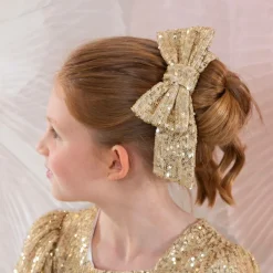 Patachou Gifts|Hair Accessories*Girls Gold Sequin Tulle Bow Hair Clip (14cm)