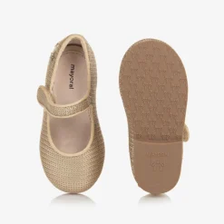 Mayoral Bar Shoes|Bar Shoes*Girls Gold Sequinned Velcro Shoes