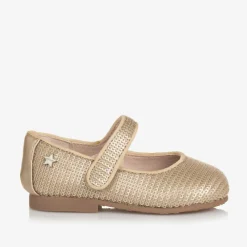 Mayoral Bar Shoes|Bar Shoes*Girls Gold Sequinned Velcro Shoes