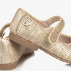 Mayoral Bar Shoes|Bar Shoes*Girls Gold Sequinned Velcro Shoes