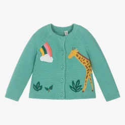 Frugi Tops*Girls Green Cotton Knit Giraffe Cardigan