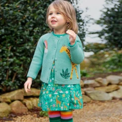 Frugi Tops*Girls Green Cotton Knit Giraffe Cardigan