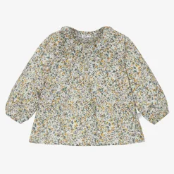 Il Gufo Tops*Girls Green Cotton Liberty Floral Blouse