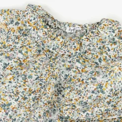 Il Gufo Tops*Girls Green Cotton Liberty Floral Blouse
