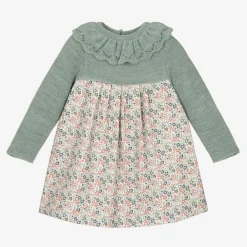 Mebi Dresses*Girls Green Floral Cotton Dress