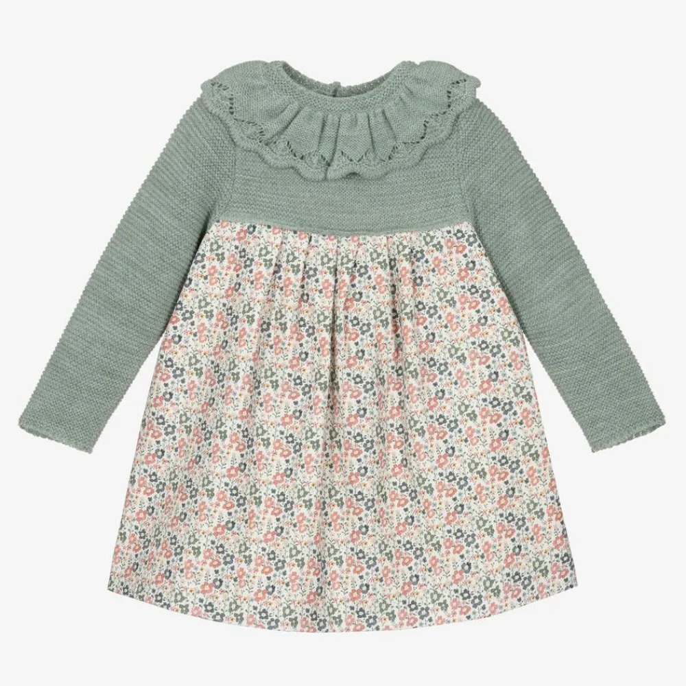 Mebi Dresses*Girls Green Floral Cotton Dress