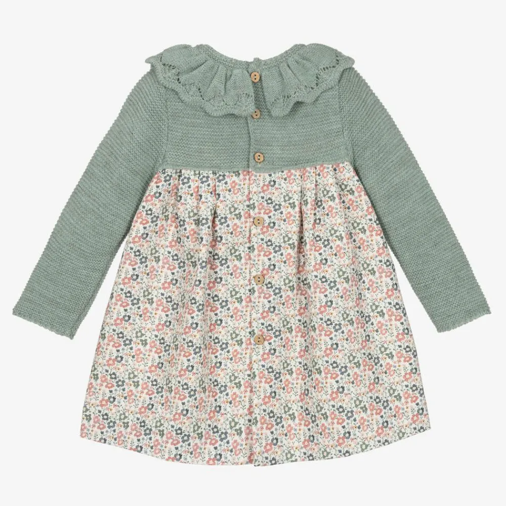 Mebi Dresses*Girls Green Floral Cotton Dress