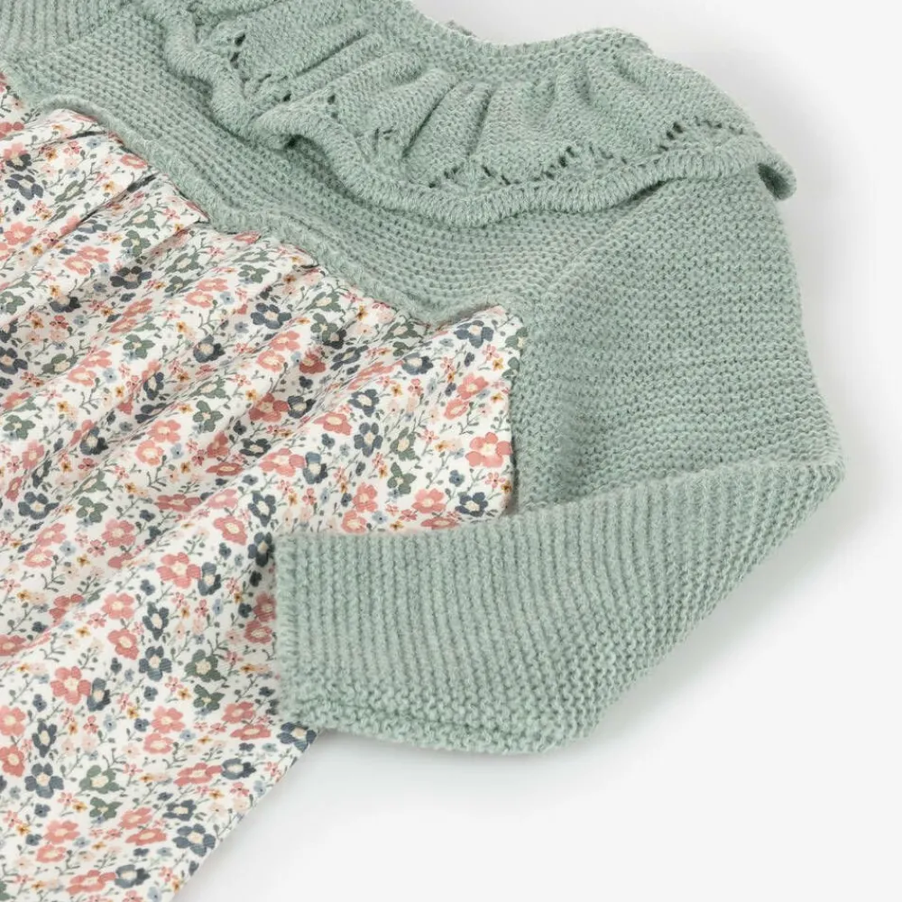 Mebi Dresses*Girls Green Floral Cotton Dress