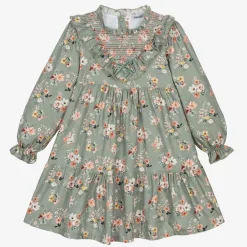 Babidu Dresses*Girls Green Floral Cotton Dress