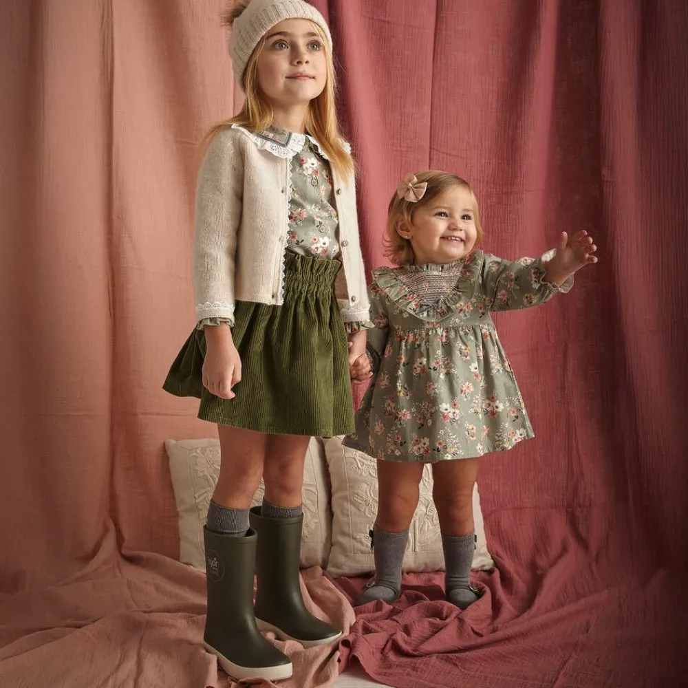 Babidu Dresses*Girls Green Floral Cotton Dress