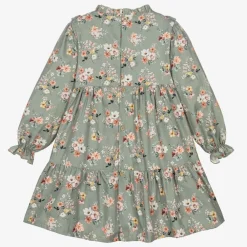 Babidu Dresses*Girls Green Floral Cotton Dress