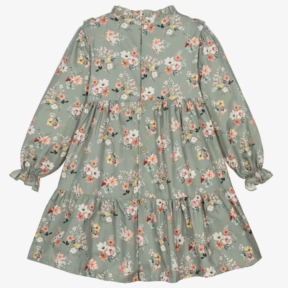 Babidu Dresses*Girls Green Floral Cotton Dress