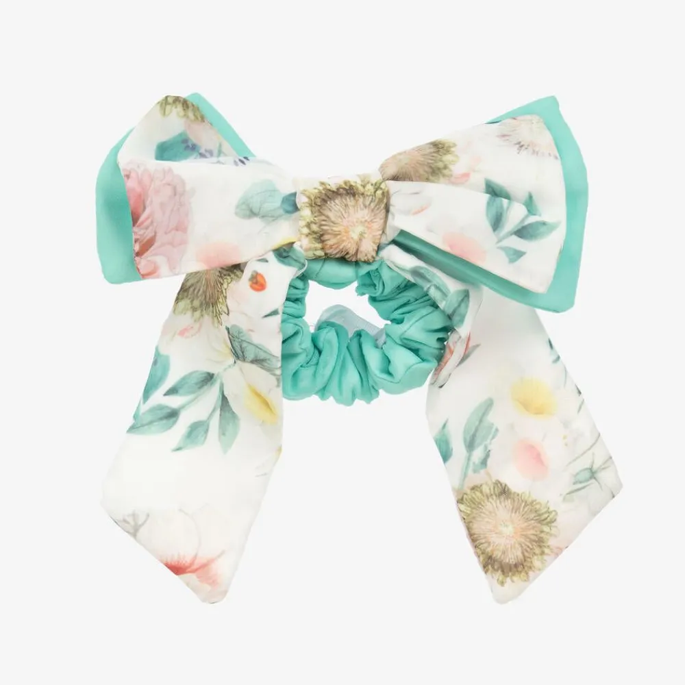 Patachou Hair Accessories*Girls Green Floral Hair Bow Elastic