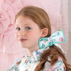 Patachou Hair Accessories*Girls Green Floral Hair Bow Elastic