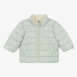 Petit Bateau Coats & Jackets*Girls Green Floral Hooded Puffer Coat