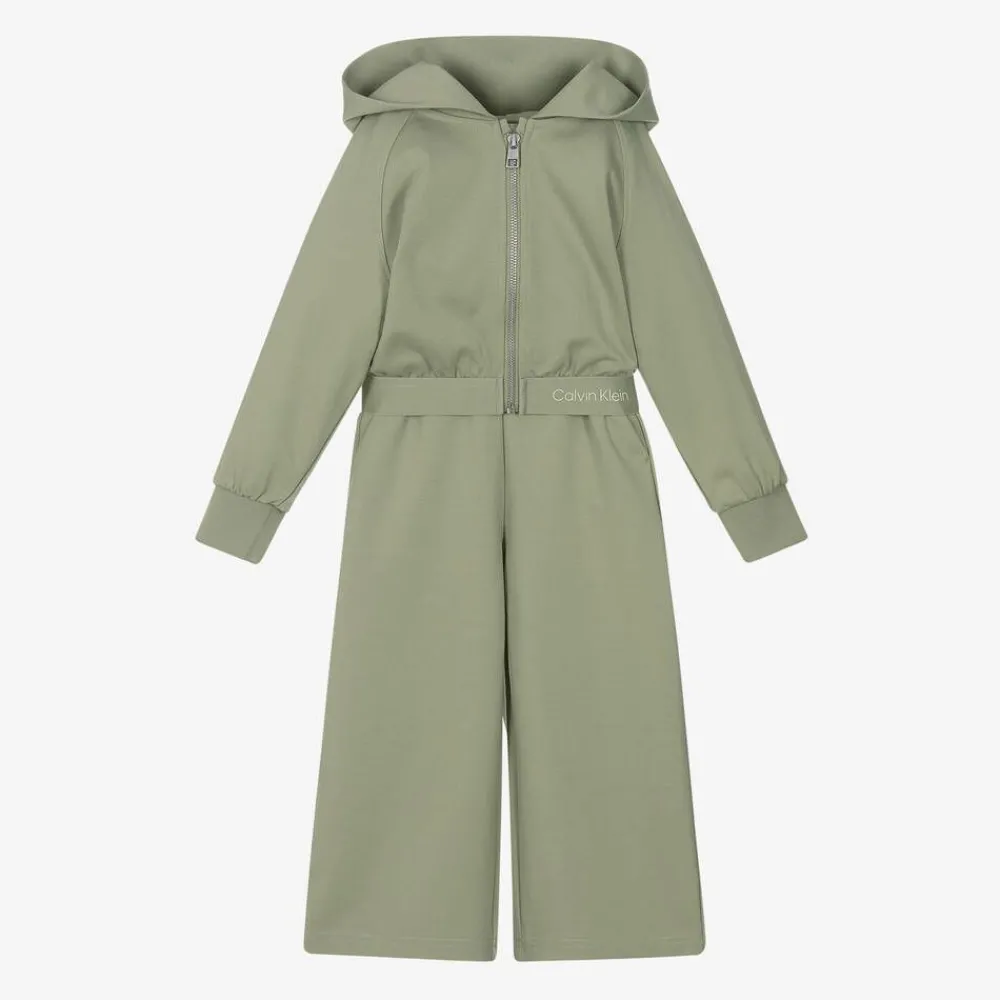 Calvin Klein Tracksuits*Girls Green Hooded Zip-Up Tracksuit