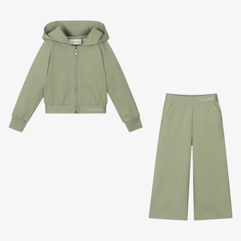 Calvin Klein Tracksuits*Girls Green Hooded Zip-Up Tracksuit
