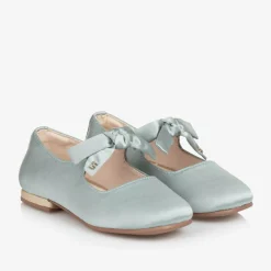 Mayoral Bar Shoes|Bar Shoes*Girls Green Satin Bow Shoes