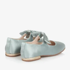 Mayoral Bar Shoes|Bar Shoes*Girls Green Satin Bow Shoes