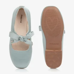 Mayoral Bar Shoes|Bar Shoes*Girls Green Satin Bow Shoes