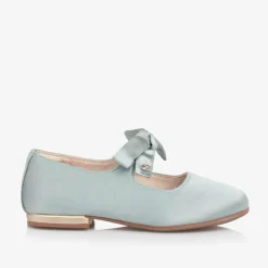 Mayoral Bar Shoes|Bar Shoes*Girls Green Satin Bow Shoes