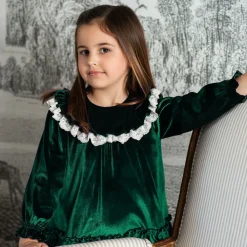 Foque Dresses*Girls Green Velour Dress