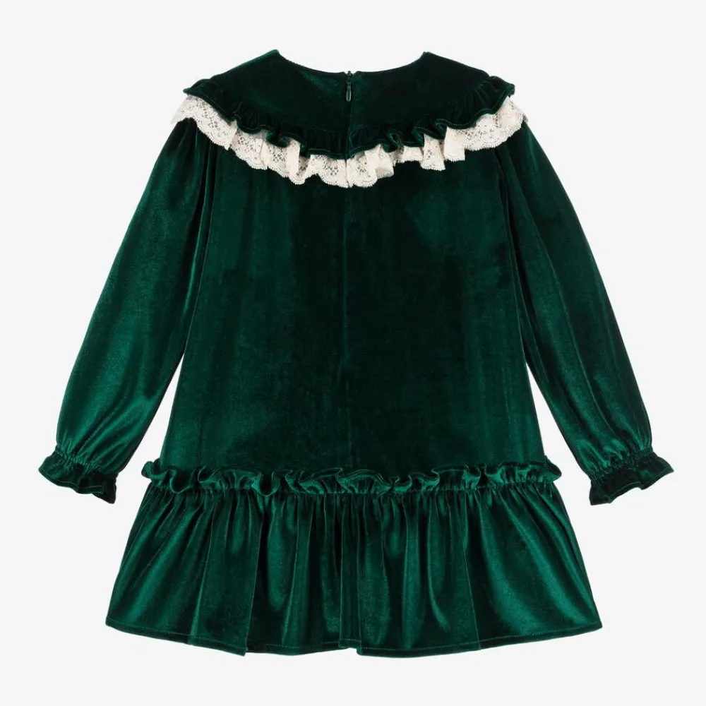 Foque Dresses*Girls Green Velour Dress