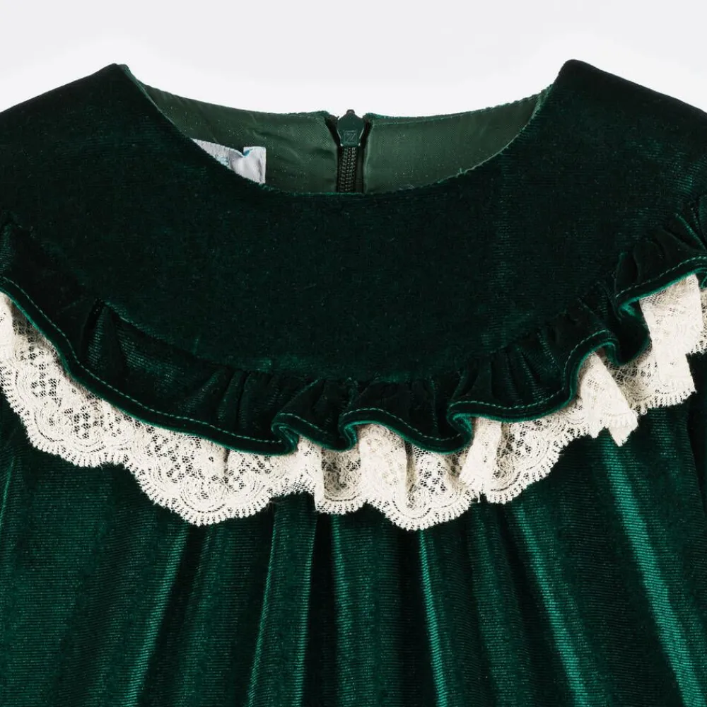 Foque Dresses*Girls Green Velour Dress
