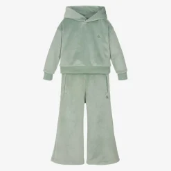 Calvin Klein Outfit Sets*Girls Green Velour Trouser Set