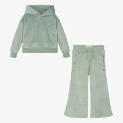 Calvin Klein Outfit Sets*Girls Green Velour Trouser Set