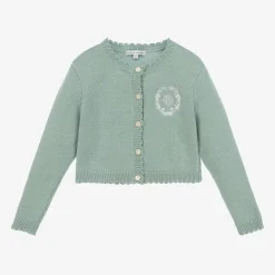 Beatrice amp; George Tops*Girls Green Wool & Cashmere Monogram Cardigan
