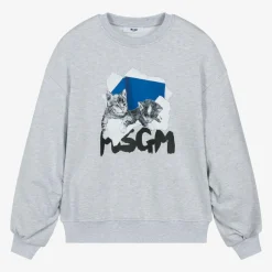 MSGM Tops*Girls Grey Cotton Kitten Sweatshirt