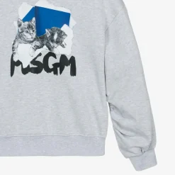 MSGM Tops*Girls Grey Cotton Kitten Sweatshirt