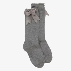 Carlomagno Socks*Girls Grey Cotton Knee Length Socks