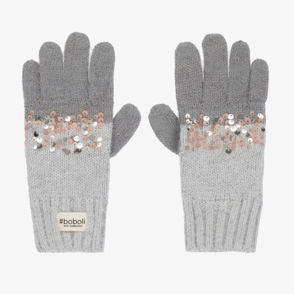 Boboli Gloves & Mittens*Girls Grey Cotton Knit Gloves