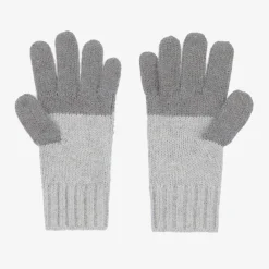 Boboli Gloves & Mittens*Girls Grey Cotton Knit Gloves