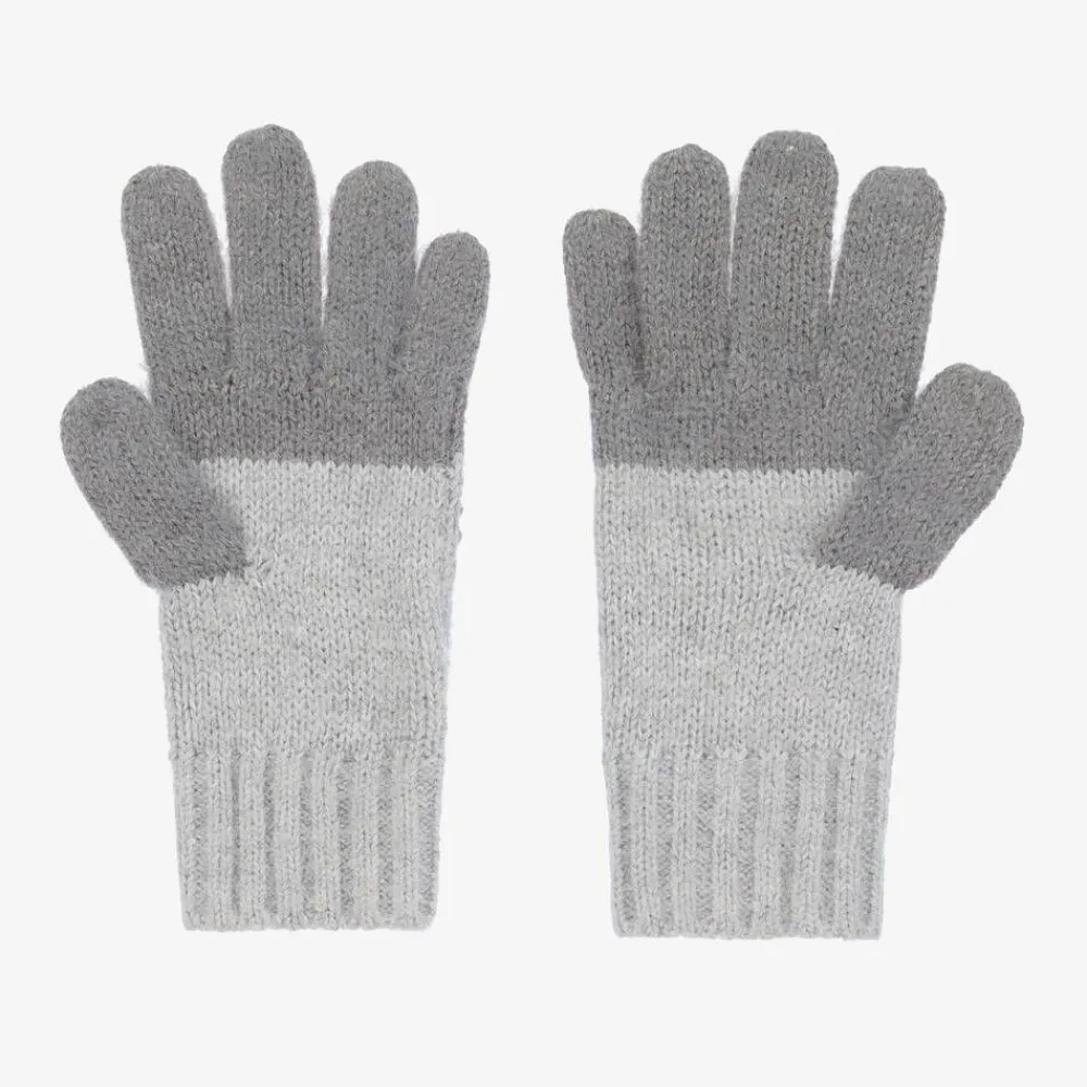 Boboli Gloves & Mittens*Girls Grey Cotton Knit Gloves