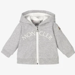 Moncler Enfant Tops*Girls Grey Cotton Zip-Up Logo Top