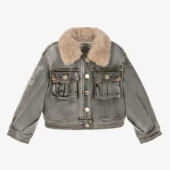 Monnalisa Coats & Jackets*Girls Grey Denim Disney Jacket