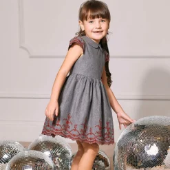 Patachou Dresses*Girls Grey Embroidered Dress