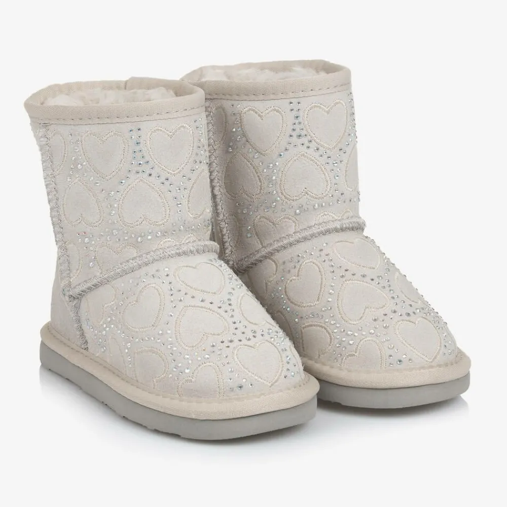 Lelli Kelly Boots|Boots*Girls Grey Heart & Diamanté Suede Boots