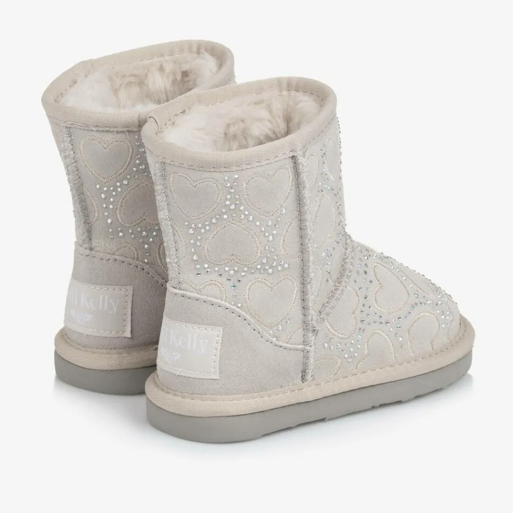 Lelli Kelly Boots|Boots*Girls Grey Heart & Diamanté Suede Boots