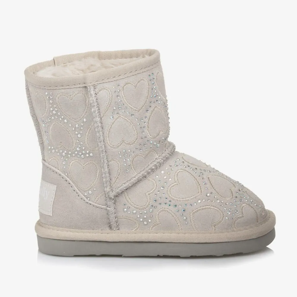Lelli Kelly Boots|Boots*Girls Grey Heart & Diamanté Suede Boots