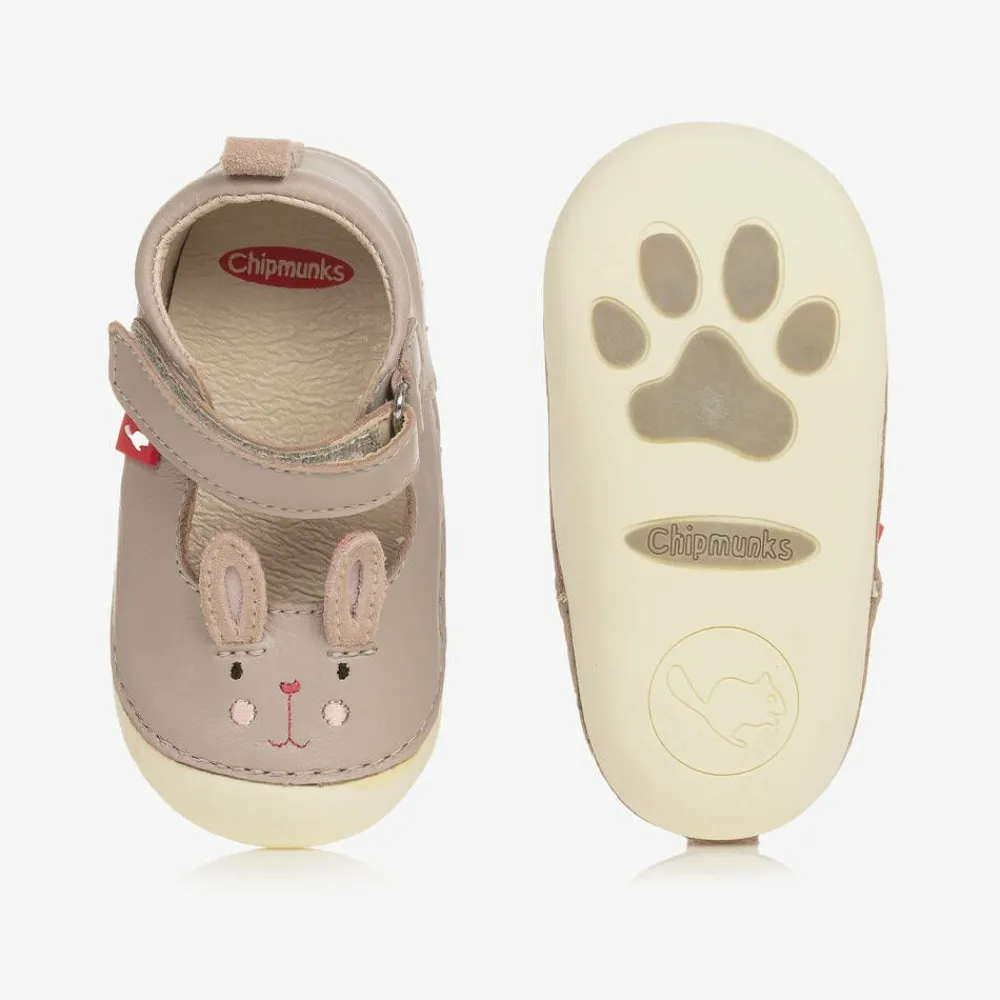 Chipmunks First Walkers|First Walkers*Girls Grey Leather First-Walker Shoes