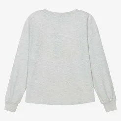 Molo Tops*Girls Grey Organic Cotton Cat Top