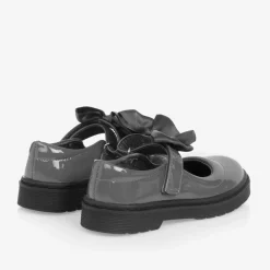 Caramelo Kids School Shoes*Girls Grey Patent Bow Shoes