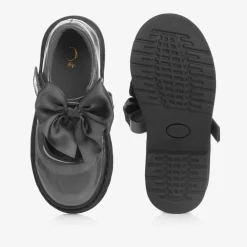 Caramelo Kids School Shoes*Girls Grey Patent Bow Shoes