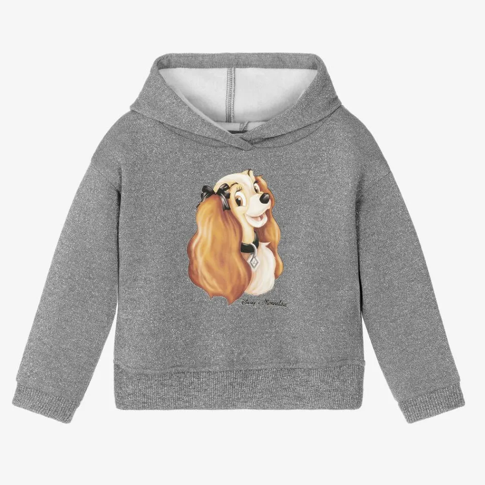 Monnalisa Tops*Girls Grey Sparkly Disney Hoodie